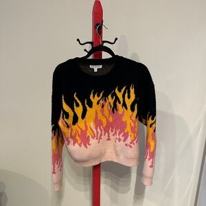Vibrant Flame Pattern Sweater - Black, Yellow, Pink